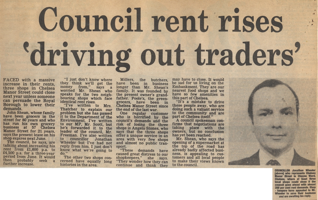 19830923 CHELSEA SHOPS THREATENED BY DOUBLED RENTS APPEAL TO MARGARET THATCHER NICHOLAS SCOTT JONATHAN WHEELER CN.jpg